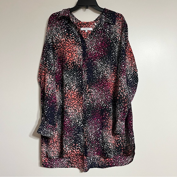Women’s Foxcroft Long Sleeve Button Down Tunic Top Size 18 Multicolor Collared - Picture 1 of 8
